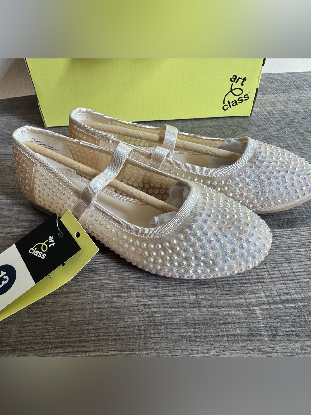 art class Iridescent Pearlized Ivory Ballet Flats with Elastic Strap